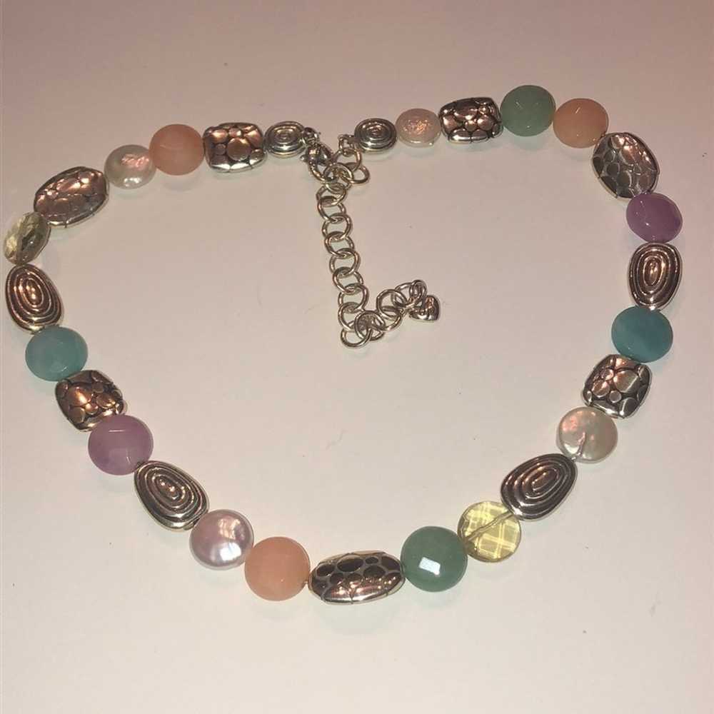 Brighton Silver Tone Pink Green Boho Beaded Class… - image 4