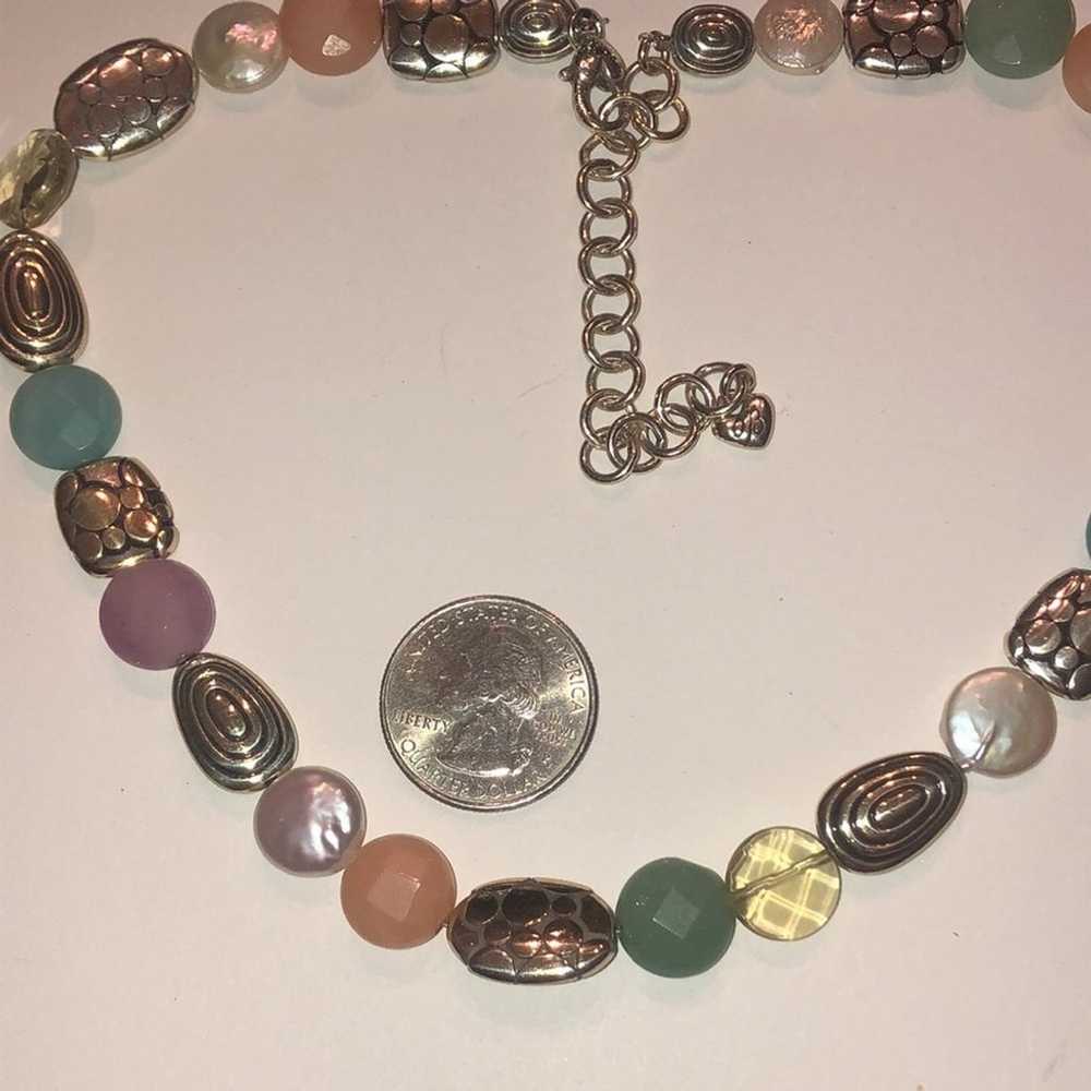 Brighton Silver Tone Pink Green Boho Beaded Class… - image 5