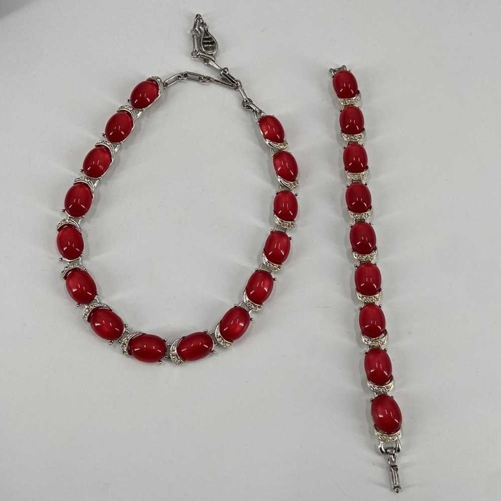 Vintage Caro red and silver necklace and bracelet… - image 1