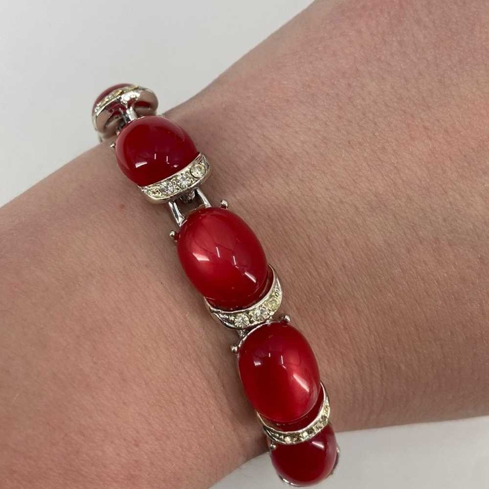 Vintage Caro red and silver necklace and bracelet… - image 2