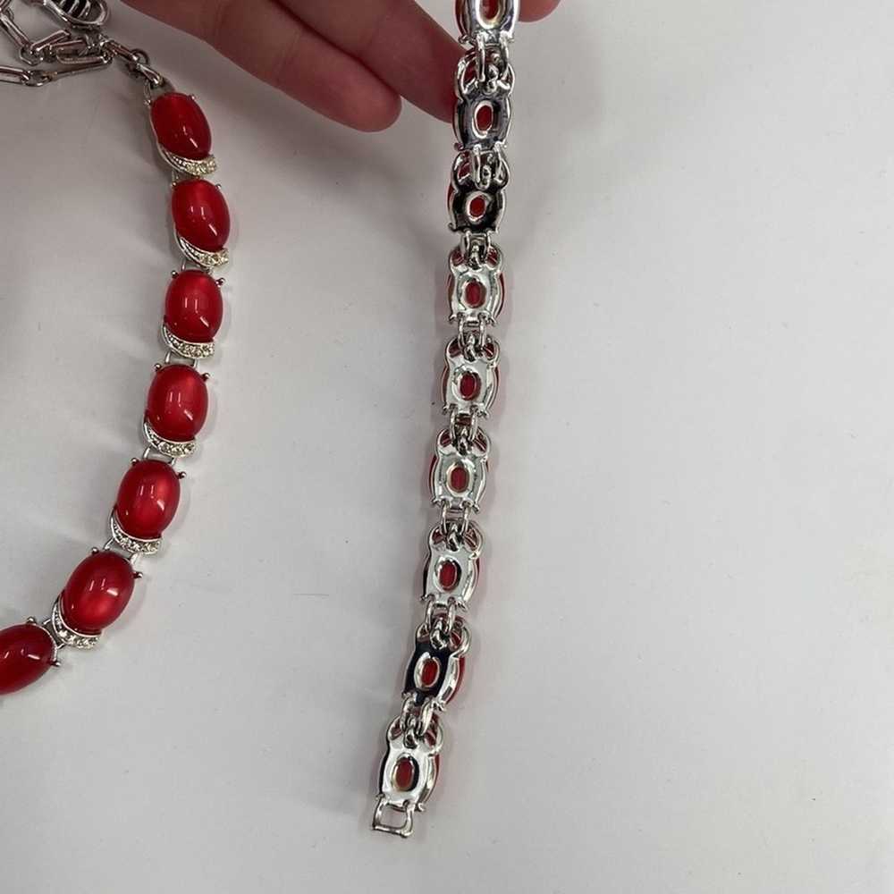 Vintage Caro red and silver necklace and bracelet… - image 4