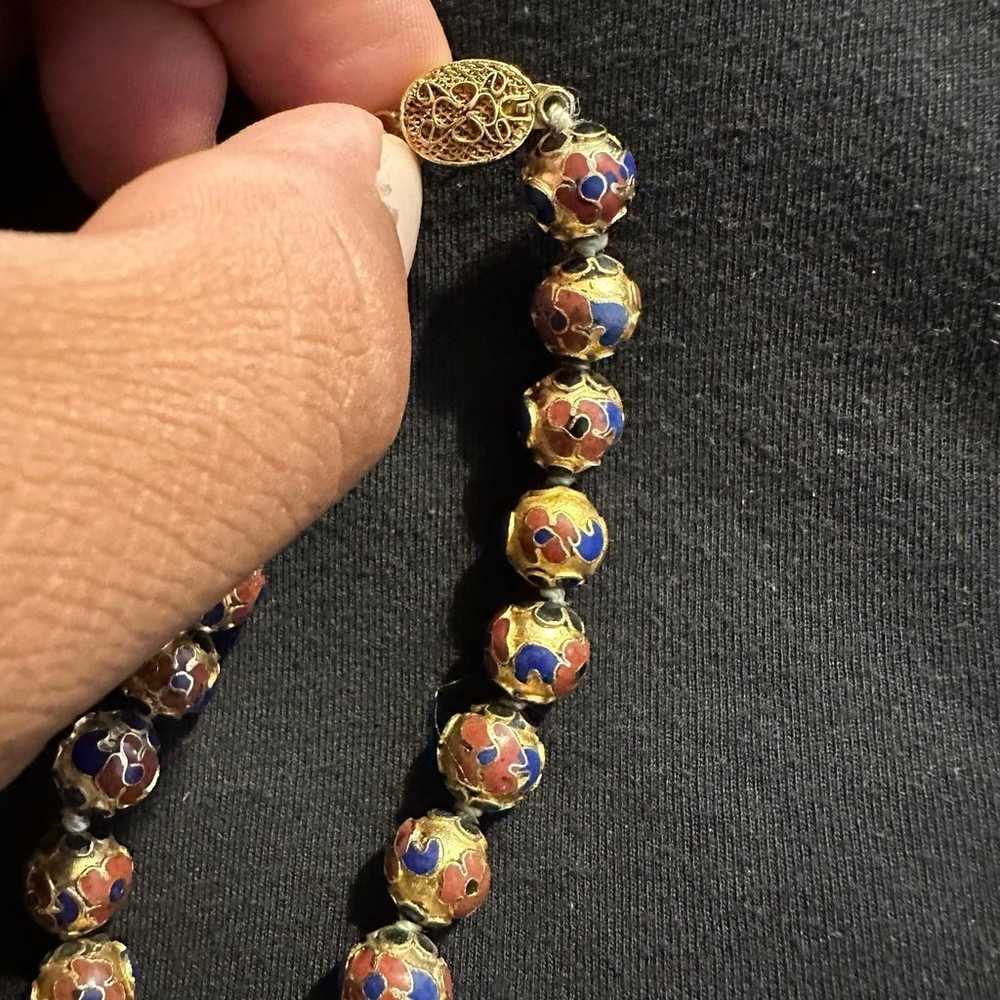 Vintage Rare Gold Cloisonné Necklace - image 2