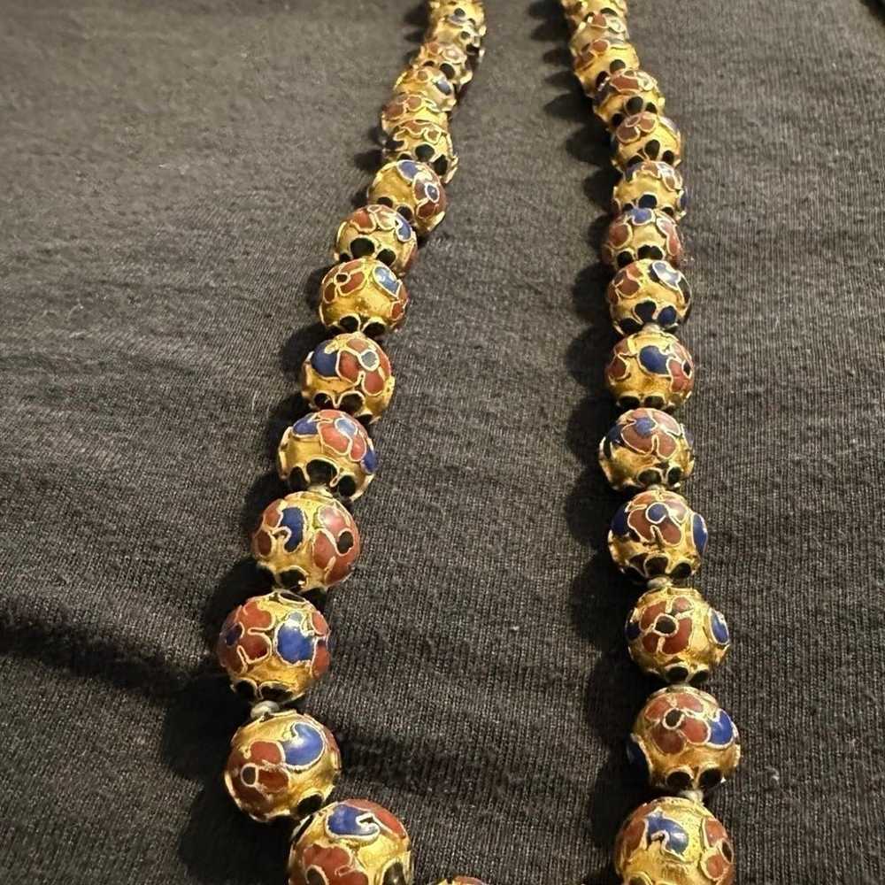 Vintage Rare Gold Cloisonné Necklace - image 5