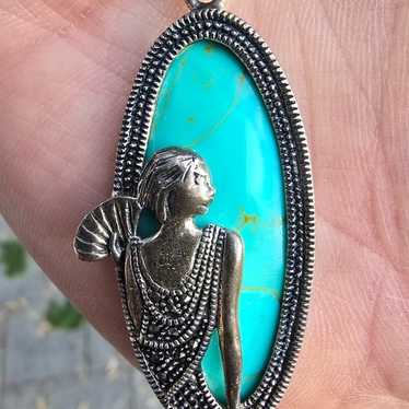 VINTAGE TURQUOISE AND MARCASITE LADY NECKLACE - image 1