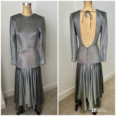 Lillie Rubin Vintage Silver Metallic Dress with R… - image 1