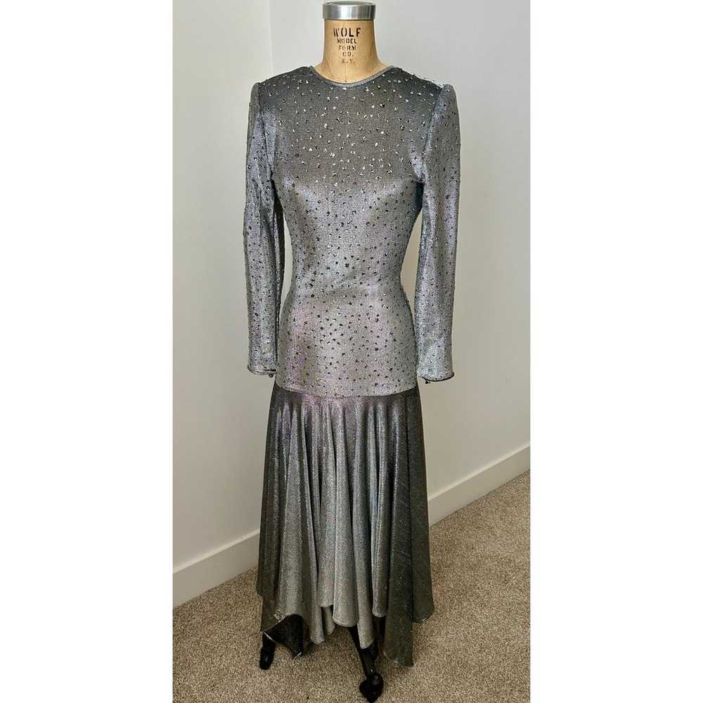 Lillie Rubin Vintage Silver Metallic Dress with R… - image 5