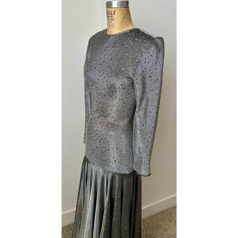 Lillie Rubin Vintage Silver Metallic Dress with R… - image 9