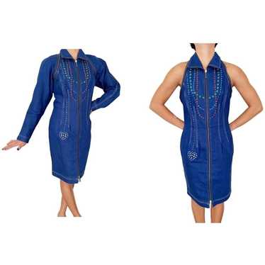 Vtg Tadashi Denim Bodycon Convertible Dress Rhines