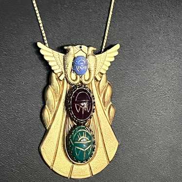 Retro Vintage Egyptian Revival Scarab Pendant Nec… - image 1