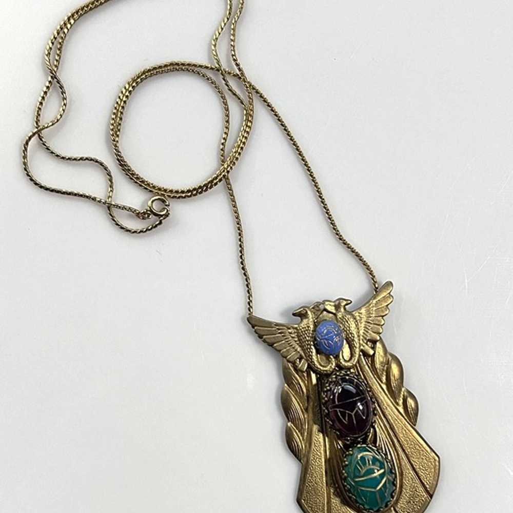 Retro Vintage Egyptian Revival Scarab Pendant Nec… - image 3