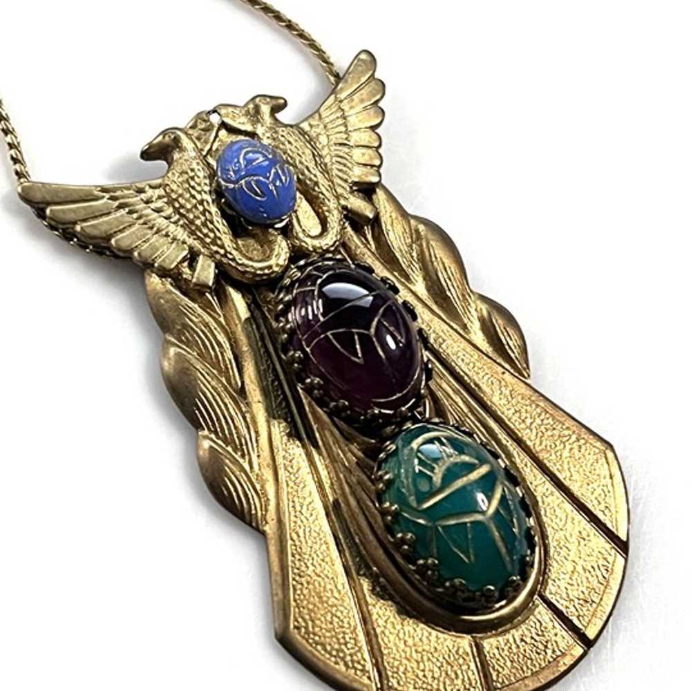 Retro Vintage Egyptian Revival Scarab Pendant Nec… - image 4