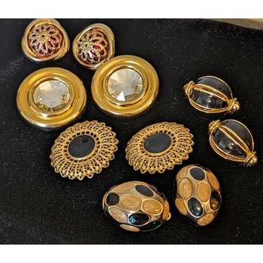 Vintage Five Pair Substantial Clip On Gold Tone Me