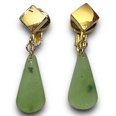 Vintage Mid Century Gold Jade Nephrite Dangle Rain