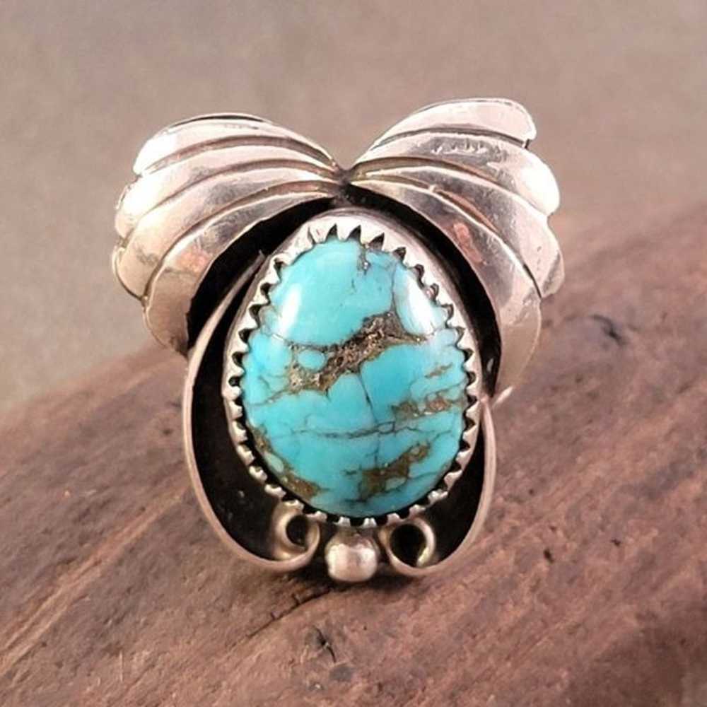 Vintage Navajo Sterling Blue Turquoise Ring - image 1