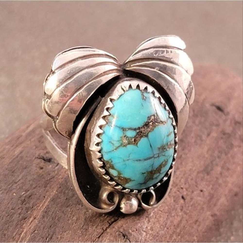 Vintage Navajo Sterling Blue Turquoise Ring - image 2