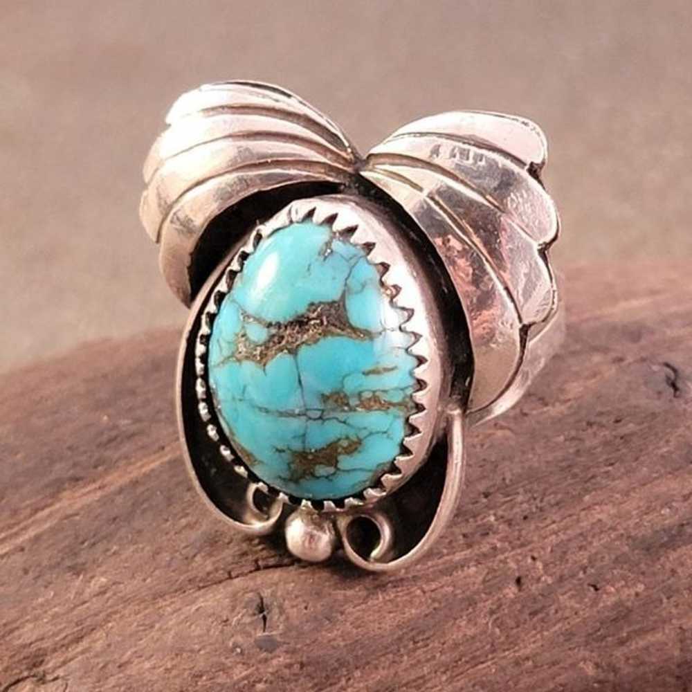 Vintage Navajo Sterling Blue Turquoise Ring - image 3