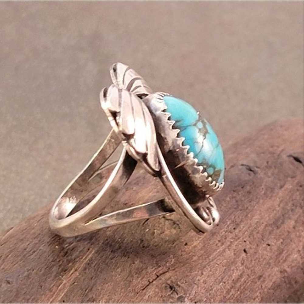 Vintage Navajo Sterling Blue Turquoise Ring - image 4