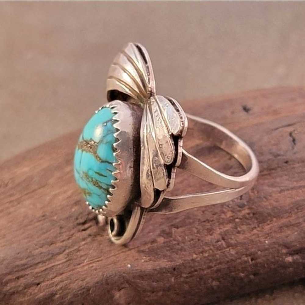 Vintage Navajo Sterling Blue Turquoise Ring - image 6