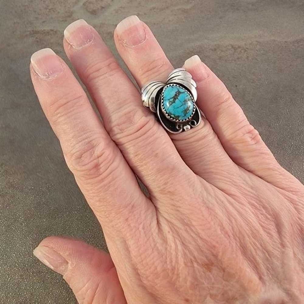 Vintage Navajo Sterling Blue Turquoise Ring - image 7