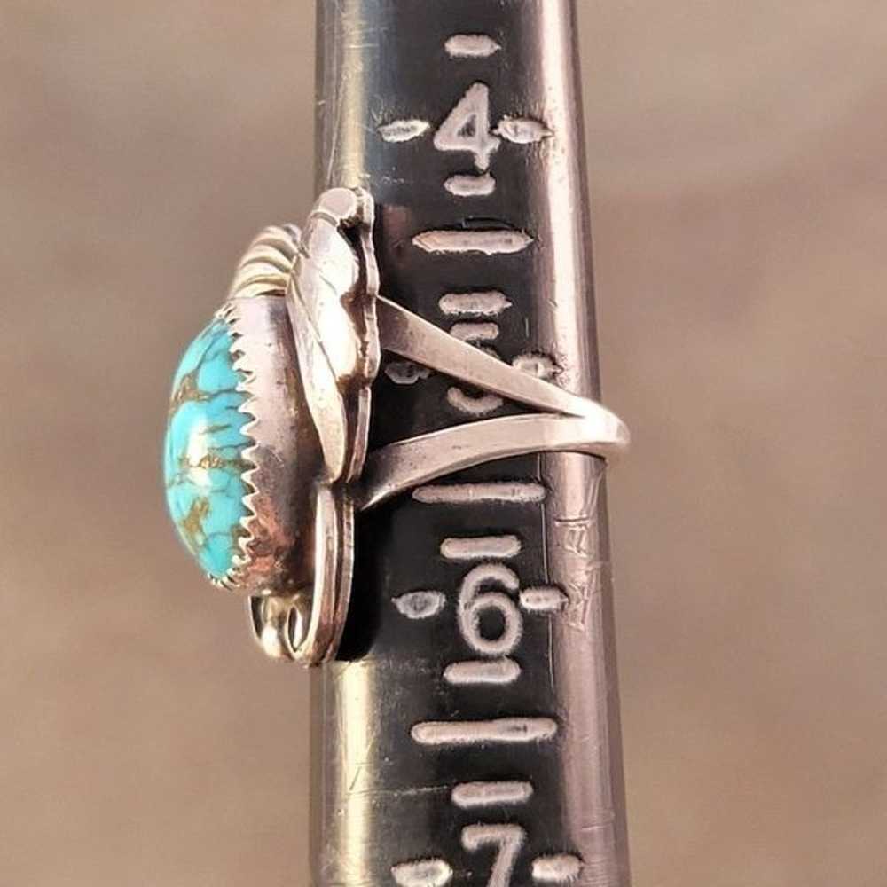 Vintage Navajo Sterling Blue Turquoise Ring - image 8