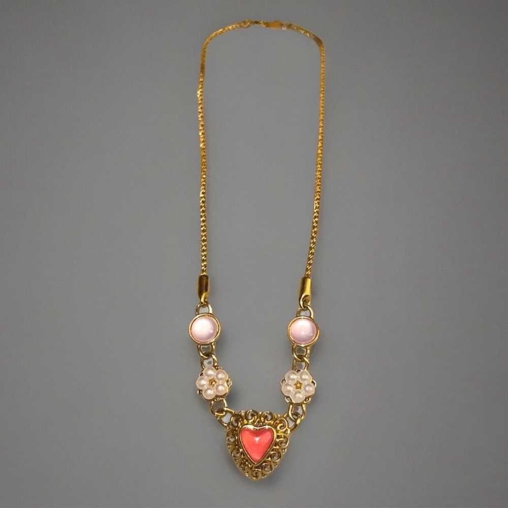 Vintage TRIFARI Gold Tone Heart Necklace Pink Luc… - image 8