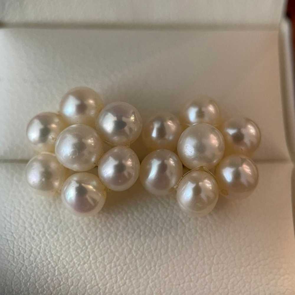 14k solid gold genuine pearl cluster stud stateme… - image 3