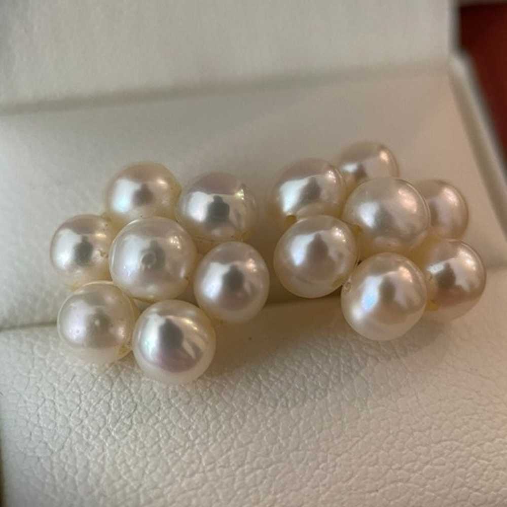 14k solid gold genuine pearl cluster stud stateme… - image 5