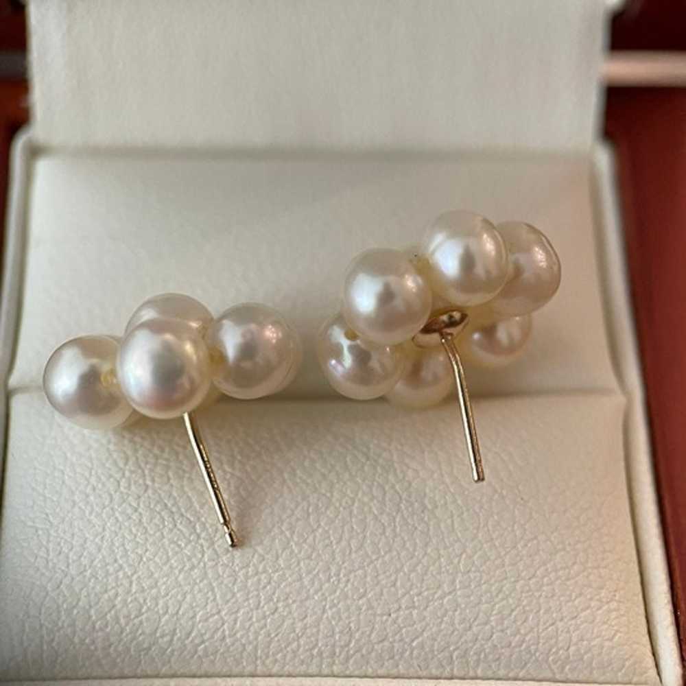 14k solid gold genuine pearl cluster stud stateme… - image 7