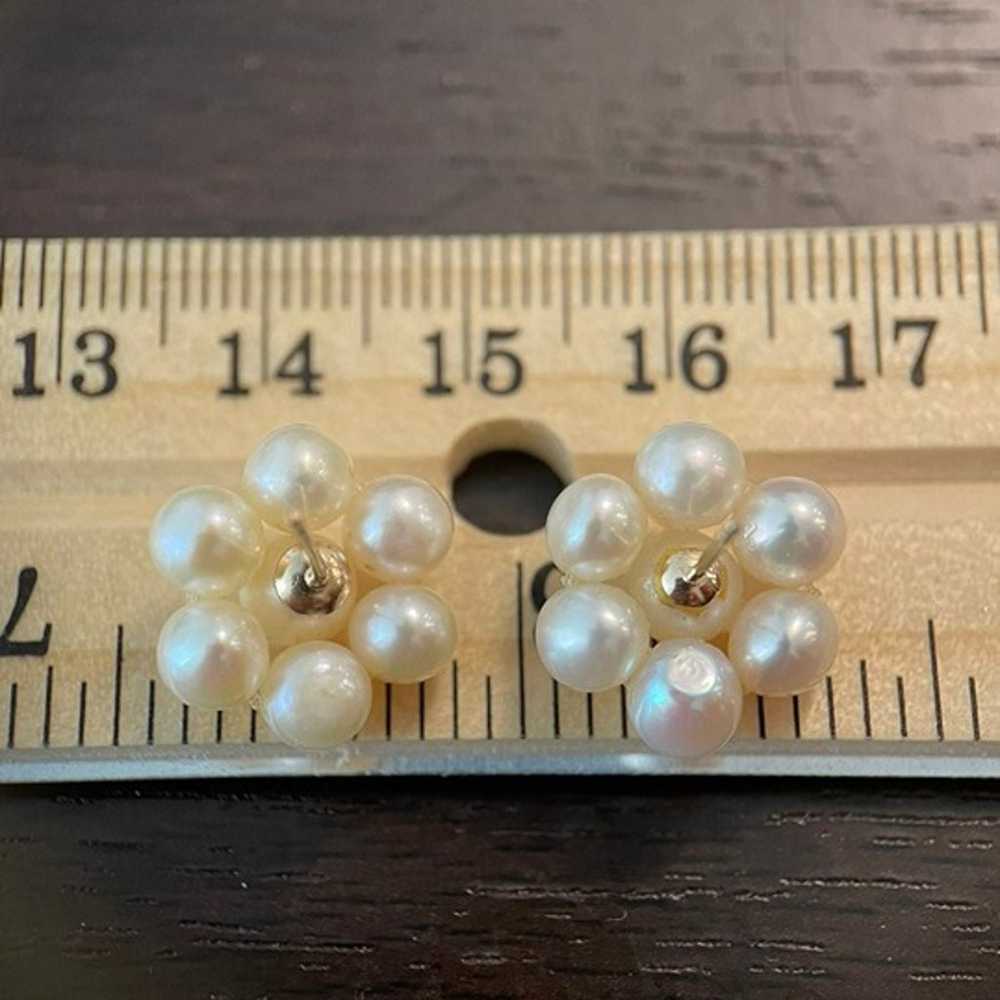 14k solid gold genuine pearl cluster stud stateme… - image 8