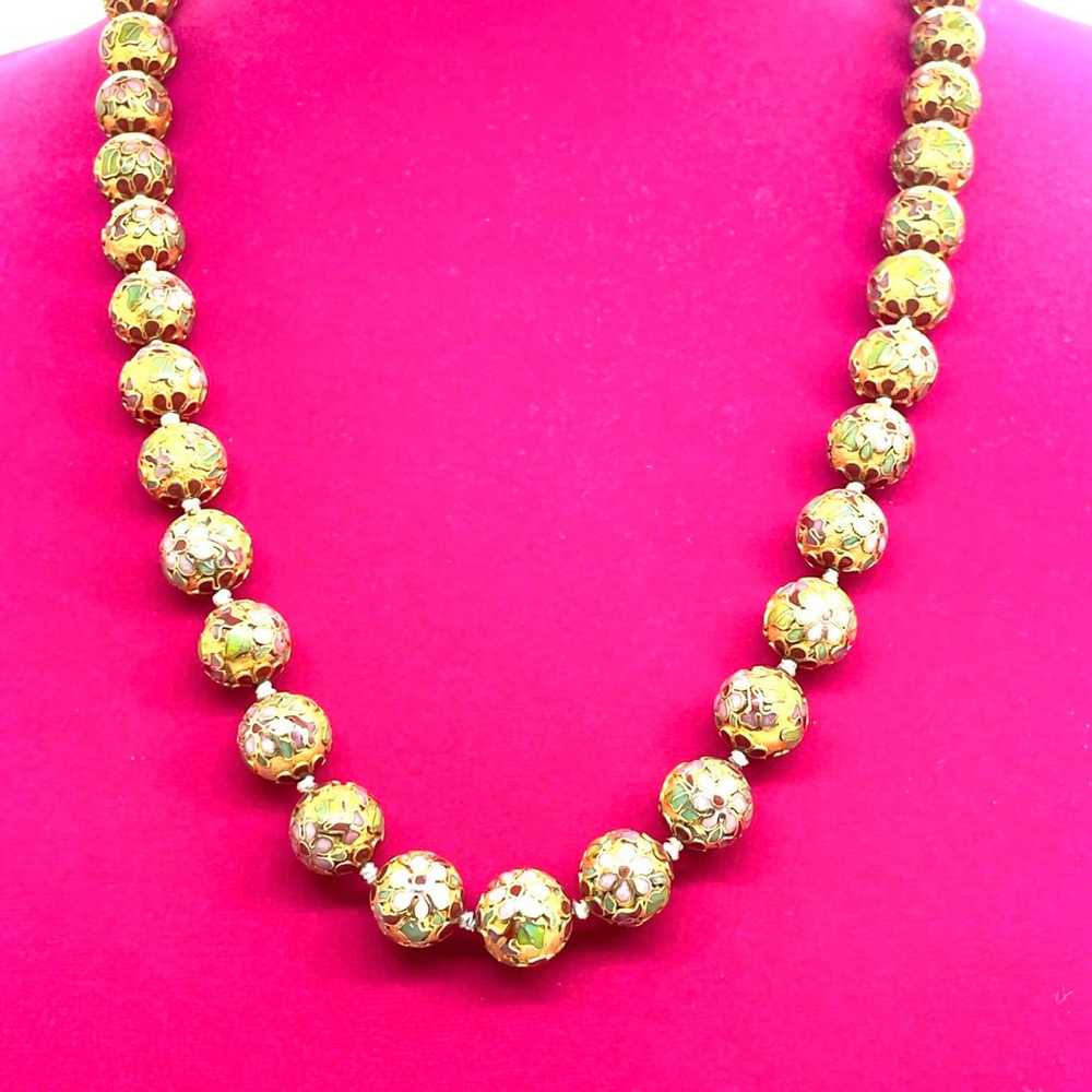 Vintage Gold Cloisonné Necklace - image 1