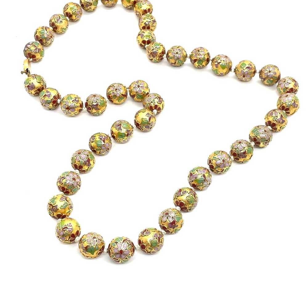 Vintage Gold Cloisonné Necklace - image 2