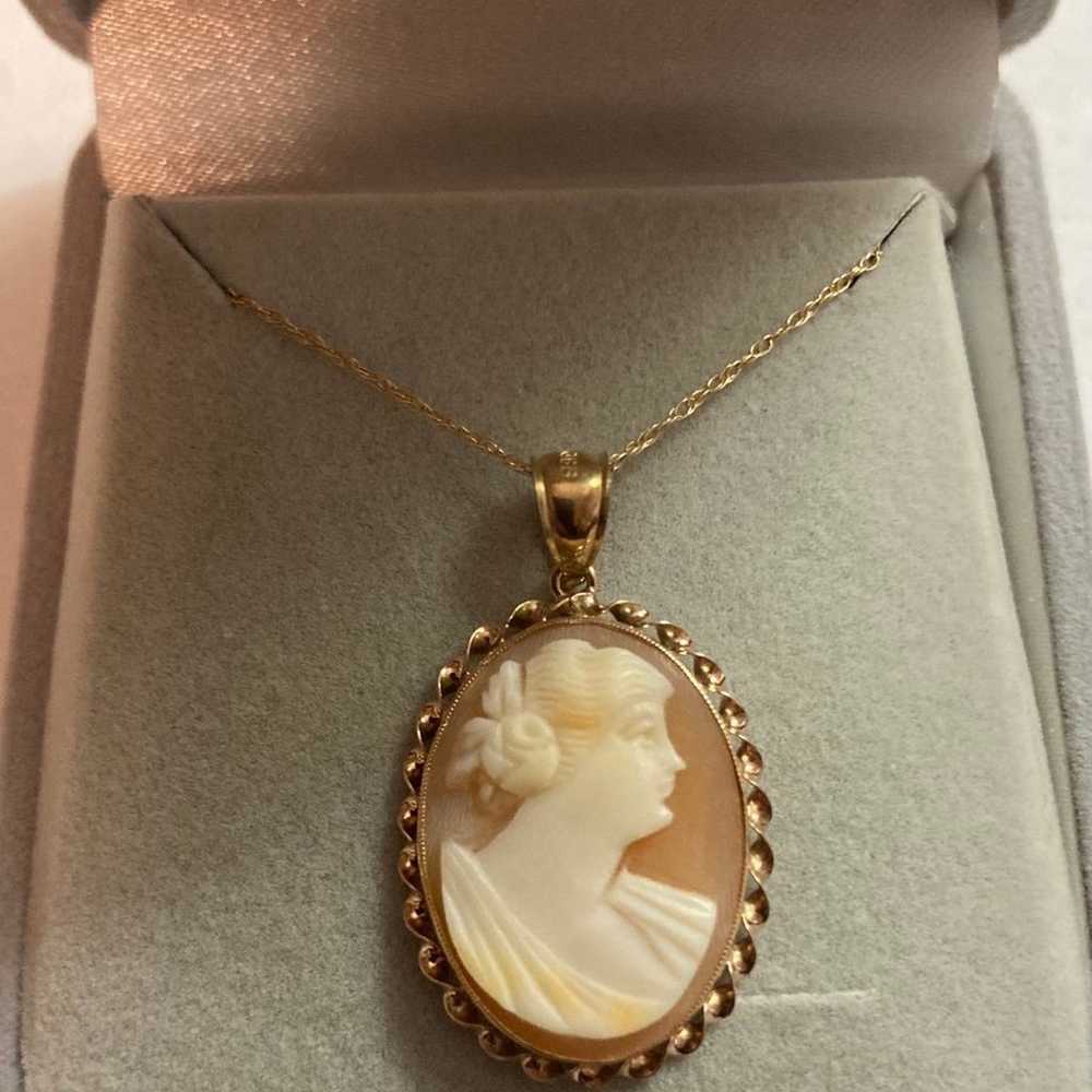 10K Yellow Gold Cameo Necklace - image 1