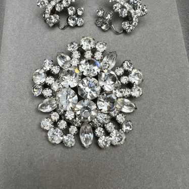 Juliana Clear Rhinestone Silver Tone Brooch and E… - image 1