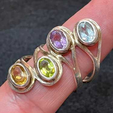 Vtg 925 India Silver Large Multi Gemstone Ring co… - image 1