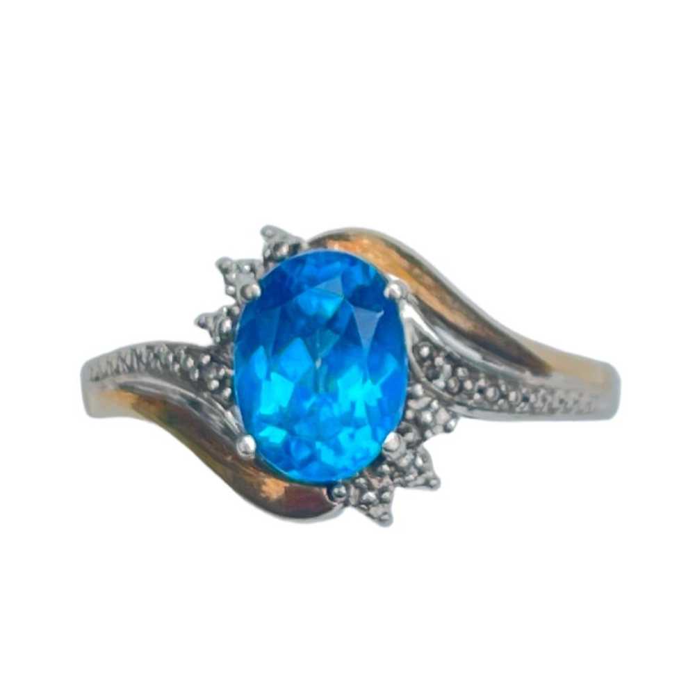 Vintage Diamond Blue Topaz 10k Gold and Sterling … - image 1