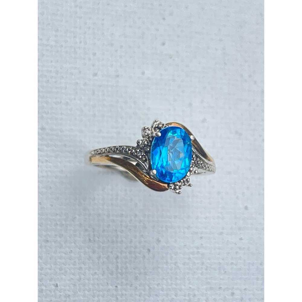 Vintage Diamond Blue Topaz 10k Gold and Sterling … - image 2