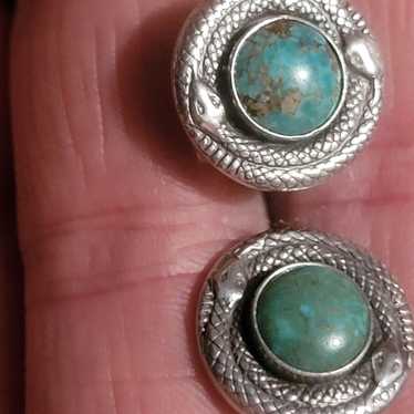 Vintage zuni snake turquoise earrings - image 1