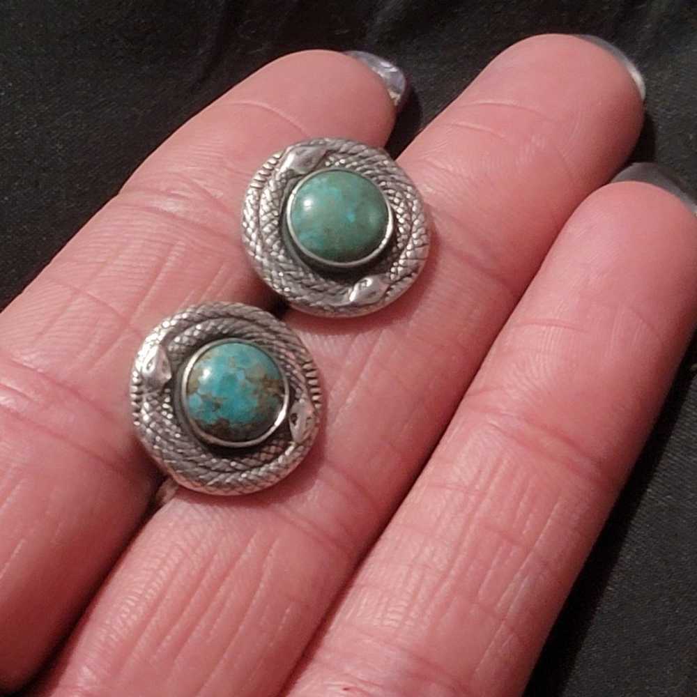 Vintage zuni snake turquoise earrings - image 8