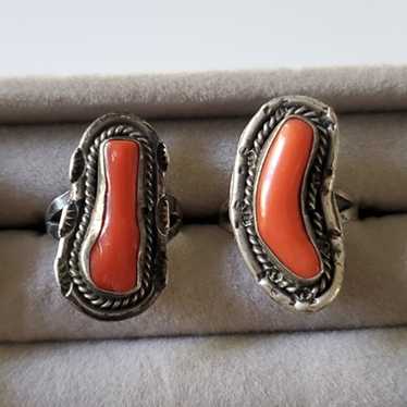 Pair of Vintage Southwestern Sterling Silver Coral