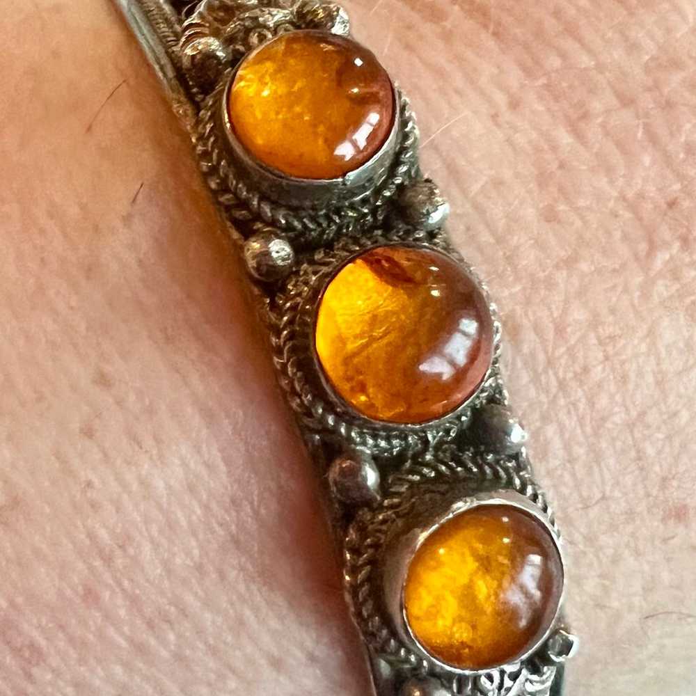 Amber Gemstone Adjustable Cuff Bangle 925 Sterlin… - image 1