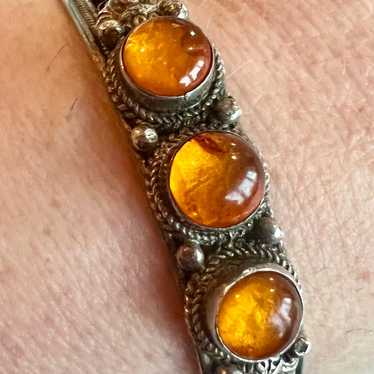 Amber Gemstone Adjustable Cuff Bangle 925 Sterlin… - image 1