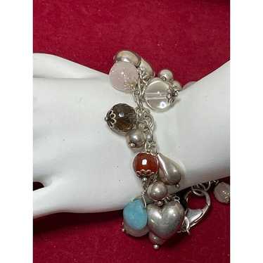 Sterling Silver Puffy Hearts-Multi Gemstone Charm… - image 1