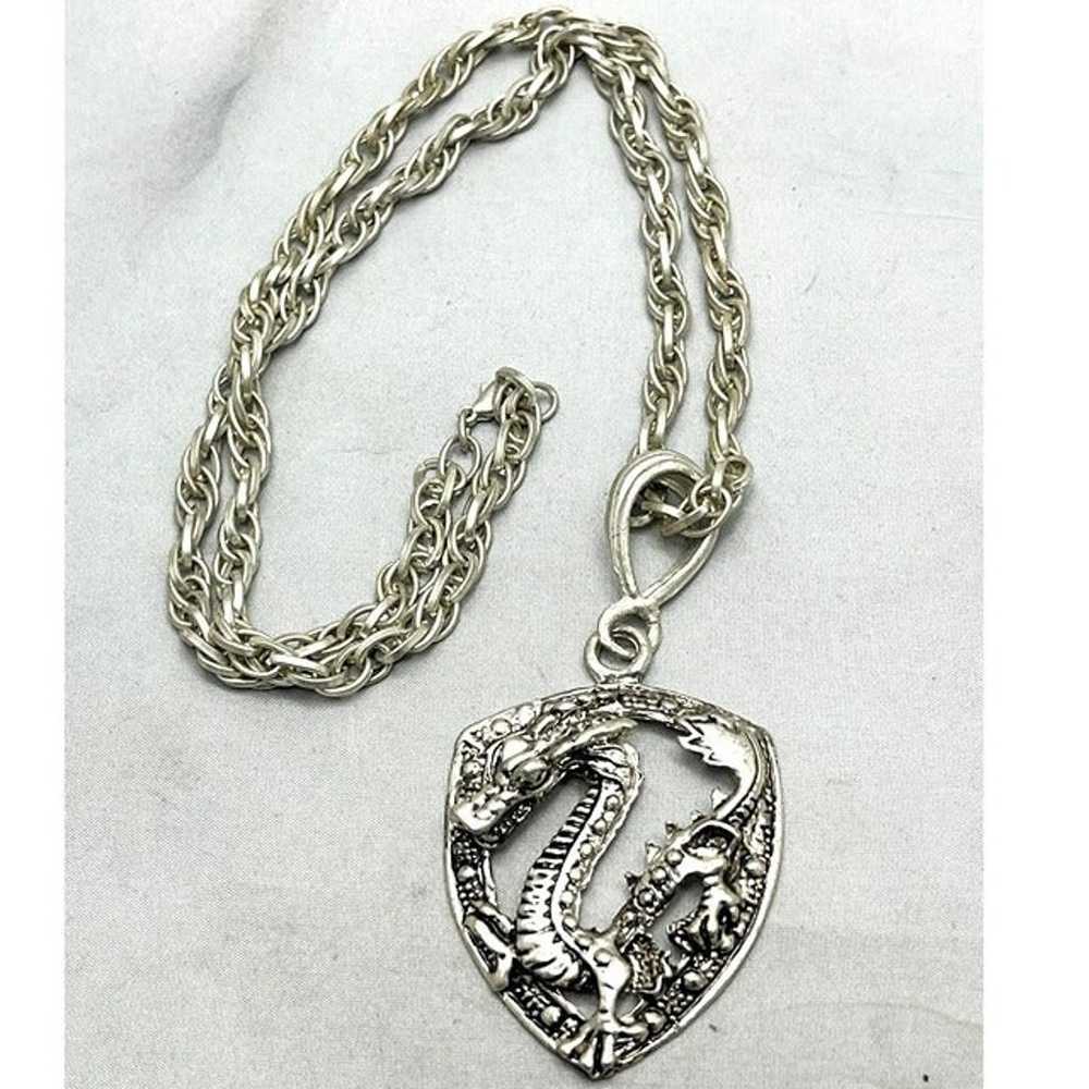 Vintage Dragon Serpent Pendant Necklace - image 1