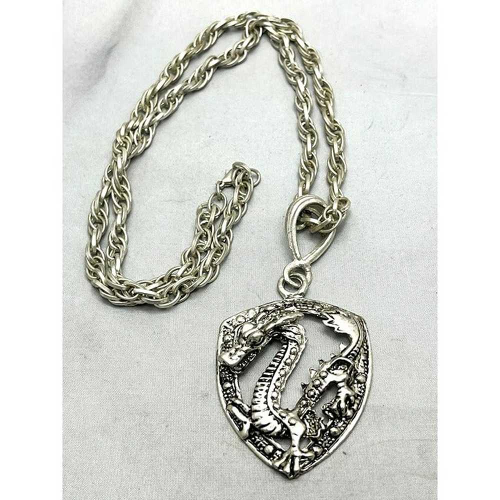 Vintage Dragon Serpent Pendant Necklace - image 2