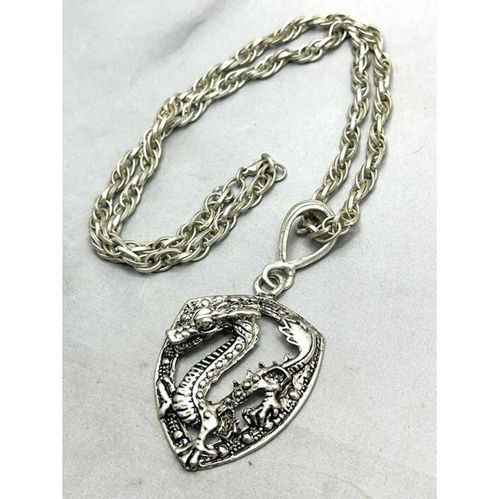 Vintage Dragon Serpent Pendant Necklace - image 3