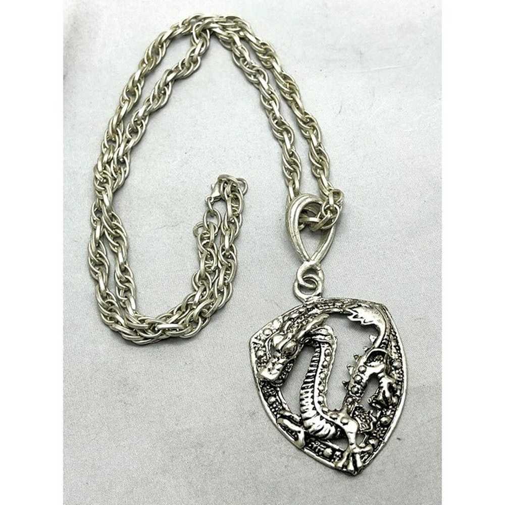 Vintage Dragon Serpent Pendant Necklace - image 4