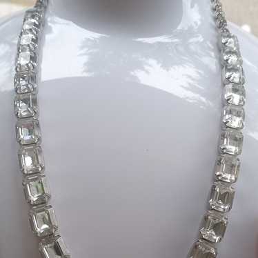 WEISS Emerald Cut VTG Clear Rhinestone Necklace Ad