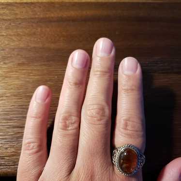 Vintage Sterling Silver Amber Ring