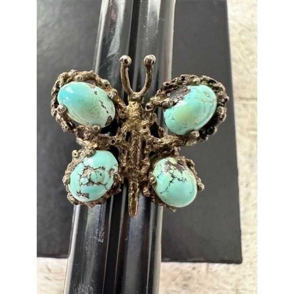 Vintage Sterling Modernist Butterfly With Turquoi… - image 3