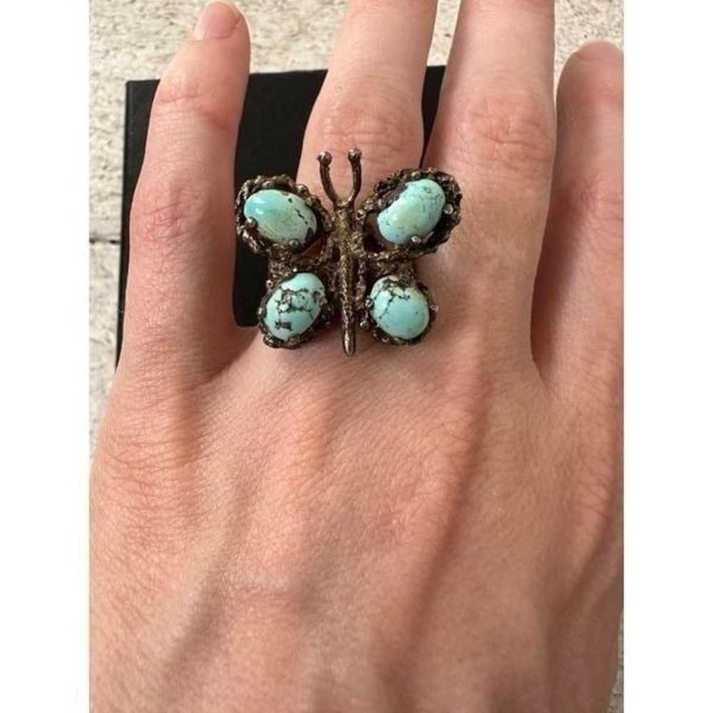 Vintage Sterling Modernist Butterfly With Turquoi… - image 6